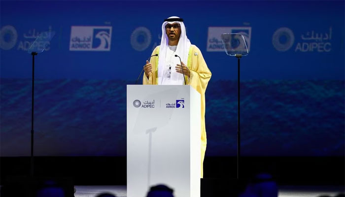 CEO of oil giant ADNOC Sultan Ahmed Al Jaber speaks during the Abu Dhabi International Petroleum Exhibition and Conference (ADIPEC) in Abu Dhabi, United Arab Emirates. — Reuters/File