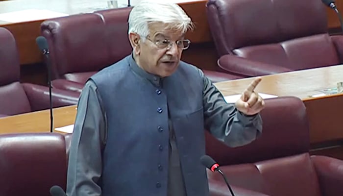 Defence Minister Khawaja Asif speaks on the floor of the National Assembly on January 31, 2023. — YouTube/PTVNewsLive