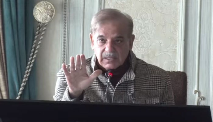 Prime Minister Shehbaz Sharif addressing the federal cabinet meeting on February 1, 2023. — YouTube screengrab/GeoNews