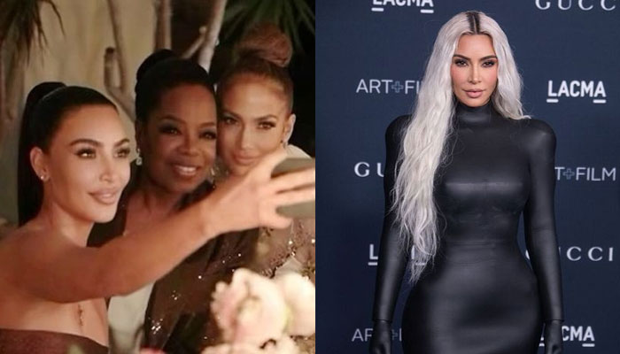Kim Kardashian seems tensed as she poses with Jennifer Lopez, Oprah Winfrey