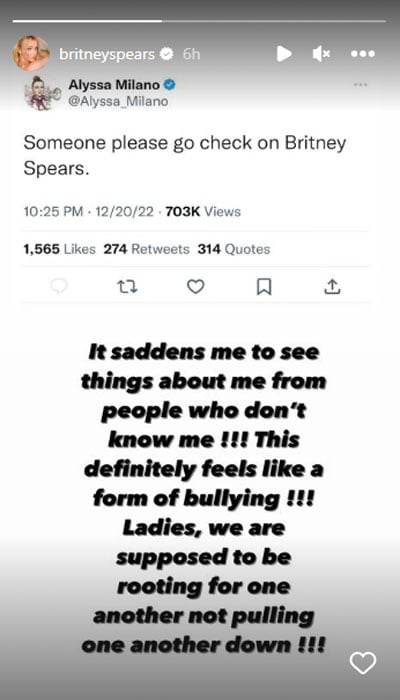 Britney Spears reacts to Alyssa Milano tweet: It feels like bullying