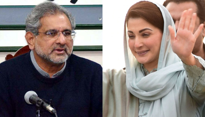 Former prime minister Shahid Khaqan Abbasi (left) and PML-N Senior Vice President Maryam Nawaz. — Online