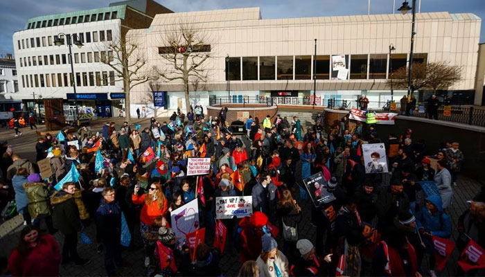 Teachers join the strike action in Luton, Britain February 1, 2023.— Reuters