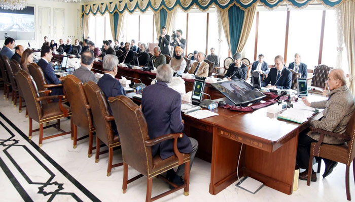 PM Shehbaz chairing a meeting of the federal cabinet in Islamabad on February 1, 2023. PID