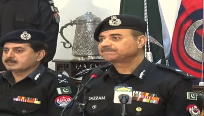 Khyber Pakhtunkhwa (KP) Inspector General of PoliceMoazzam Jah Ansari addressing a press conference on February 2, 2023. — Screengrab/PTV News