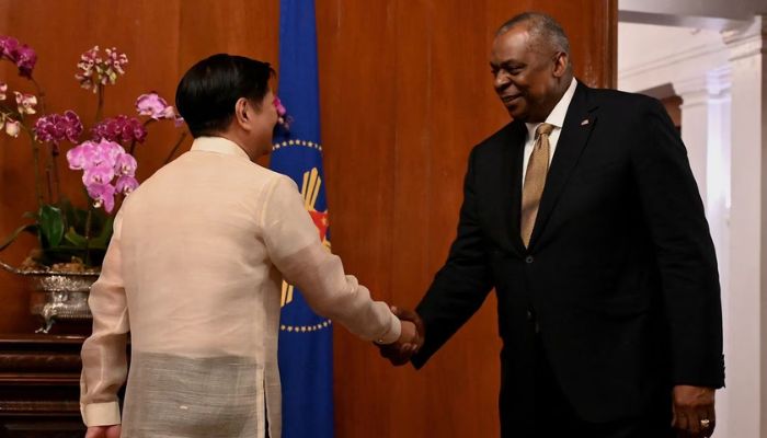 U.S. Defense Secretary Lloyd Austin III shakes hands with Philippines President Ferdinand Bongbong Marcos Jr. at the Malacanang presidential palace in Manila, Philippines, February 2, 2023.— Reuters