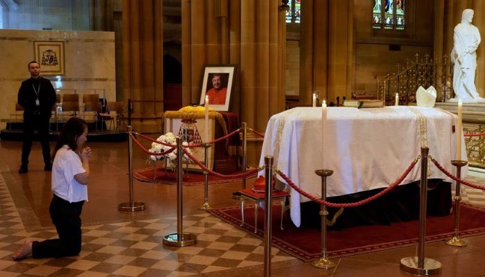 The coffin of Cardinal George Pell lays in state at St. Mary’s Cathedral in Sydney, Australia, February 1, 2023.— Reuters