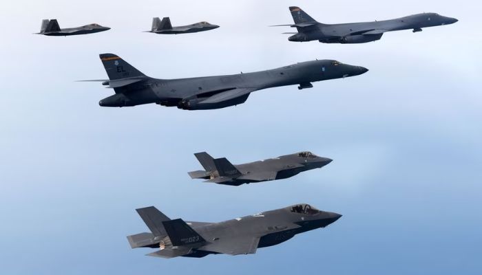 A handout photo dated February 1, 2023 shows South Korean and U.S. Air Forces conducting a combined air training with South Korean F-35A fighters, US B-1B strategic bombers, and F-22 and F-35B fighters participating in the skies over the West Sea, in South Korea.— Reuters