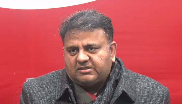 Fawad Chaudhary speaking at a press conference in Islamabad on February 2, 2023. — YouTube/HumNewsLive