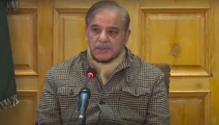 Prime Minister Shehbaz Sharif chairing the Apex Committee meeting at the Khyber Pakhtunkhwa Governor House in Peshawar. — Screengrab/PTV News