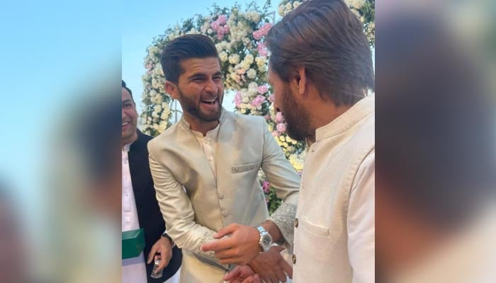 Pacer Shaheen Shah Afridi and former cricketer Shahid Afridi during Nikah ceremony in Karachi on February 4, 2023. — Twitter