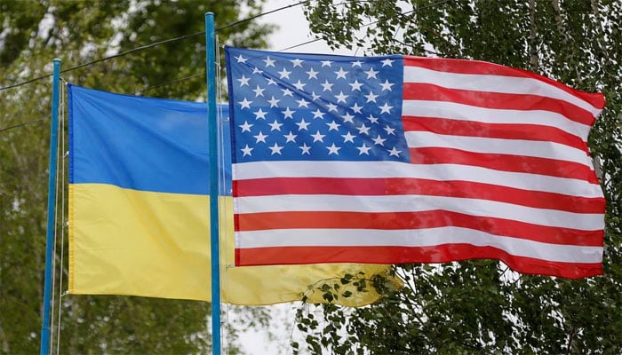 National flags of Ukraine and the US fly at a compound of a police training base outside Kyiv, Ukraine. — Reuters/File.