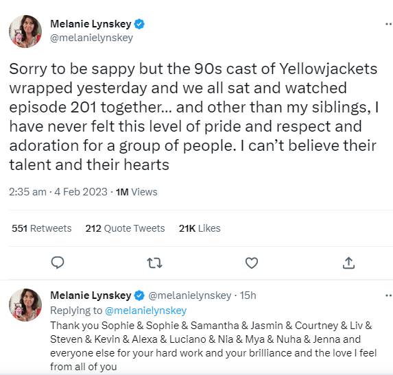 Melanie Lynskey commends Yellowjacket co-stars after wrapping Season 2