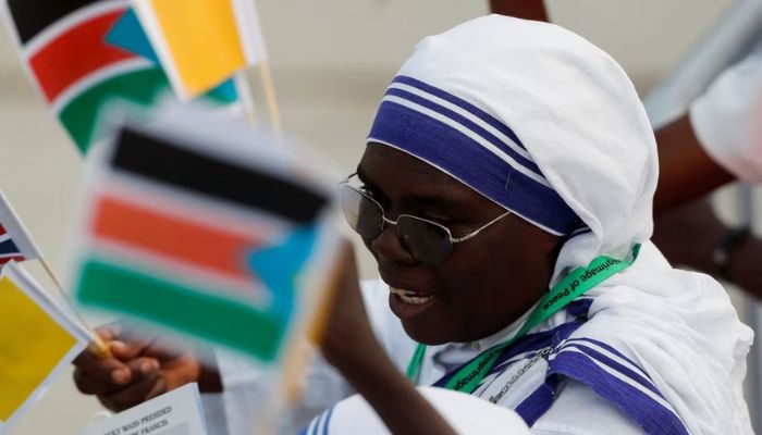A Catholic nun celebrates the Holy Mass by Pope Francis at John Garang Mausoleum during his apostolic journey, in Juba, South Sudan, February 5, 2023.— Reuters