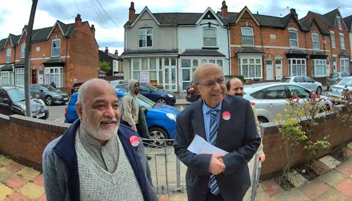 Birmingham’s ex-Lord Mayor Muhammad Afzal (centre) as seen in a doorbell camera footage. — Screengrab from video provided by author