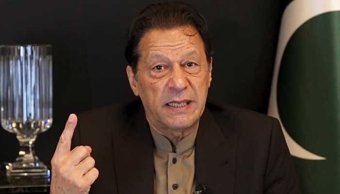 PTI Chairman Imran Khan speaks during a video message from Lahore, released on February 6, 2023. — Twitter/@PTIOfficial