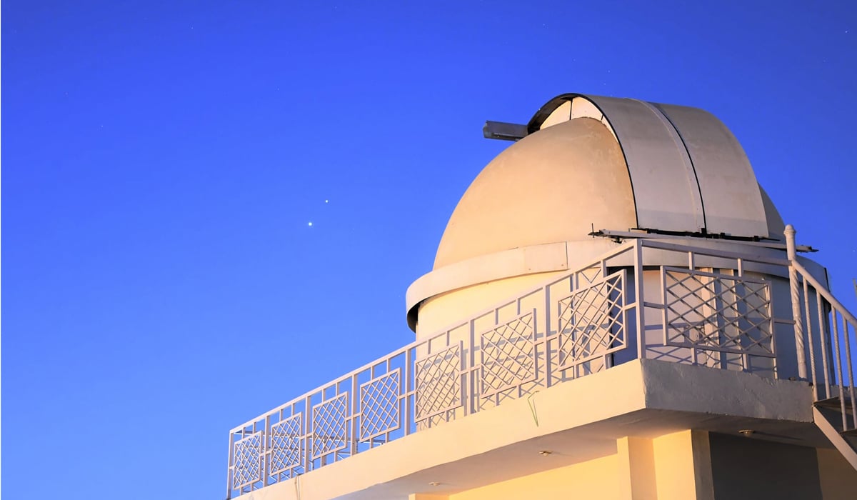 View of the Kastrodome Space Observatory in Karachi against the backdrop of the Venus and Jupiter conjunction in May 2022. — Facebook/Kastrodome Space Observatory