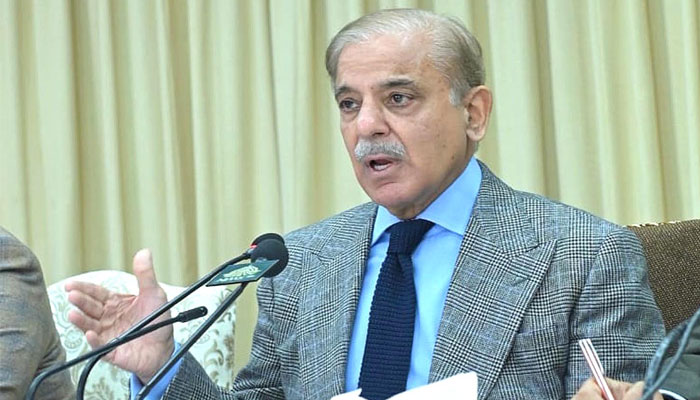 Prime Minister Shehbaz Sharif while addressing a news conference in Islamabad. — INP/File