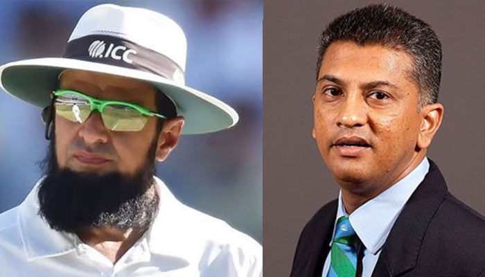 Aleem Dar (left) and Roshan Mahanama. — ICC/File