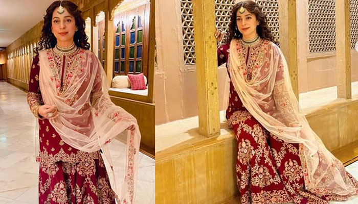 Juhi wears a traditional dress designed by Shymal & Bhumika