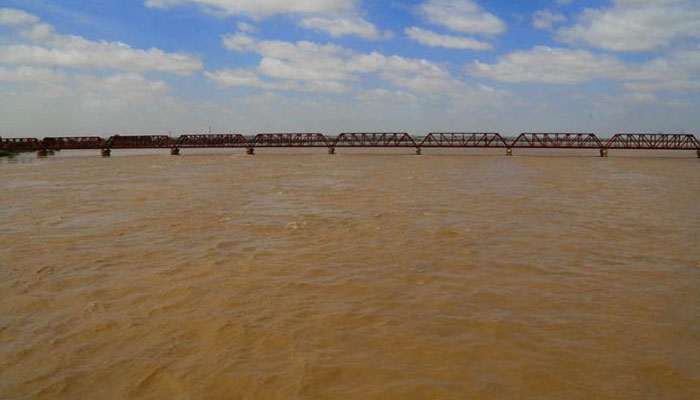 A view of increased water in Indus River after flood at Kotri Bridge. — APP/File.