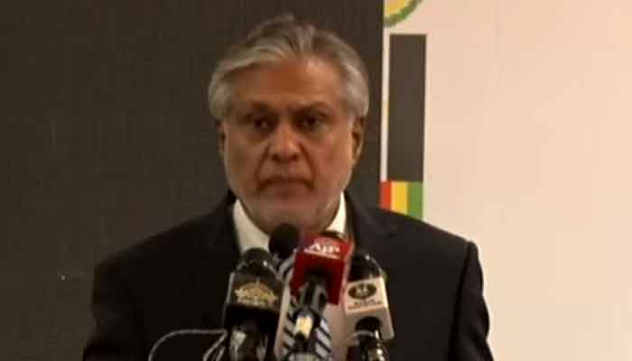 Pakistan Finance Minister Finance Minister Ishaq Dar speaks at a conference in Islamabad. — Radio Pakistan/File.