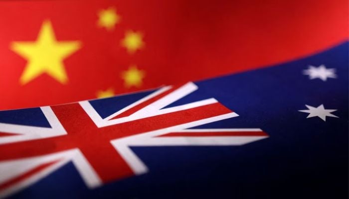 Printed Chinese and Australian flags are seen in this illustration, July 21, 2022.— Reuters