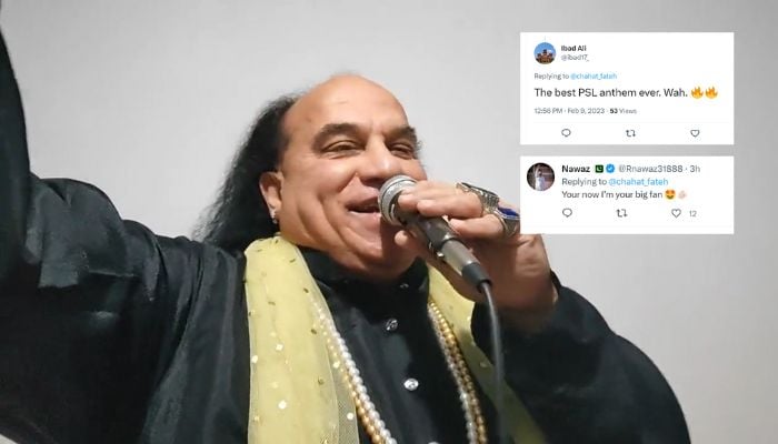 Singer Chahat Fateh Ali Khan sings his song ye jo Piara PSL hai.— Twitter/chahat_fateh