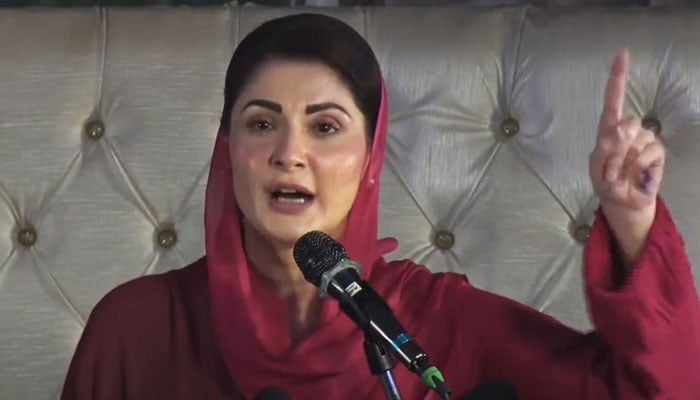 PML-N Senior Vice-President and Chief Organiser Maryam Nawaz addresses workers convention in Abbottabad on February 9, 2023. — YouTube/PTVNewsLive