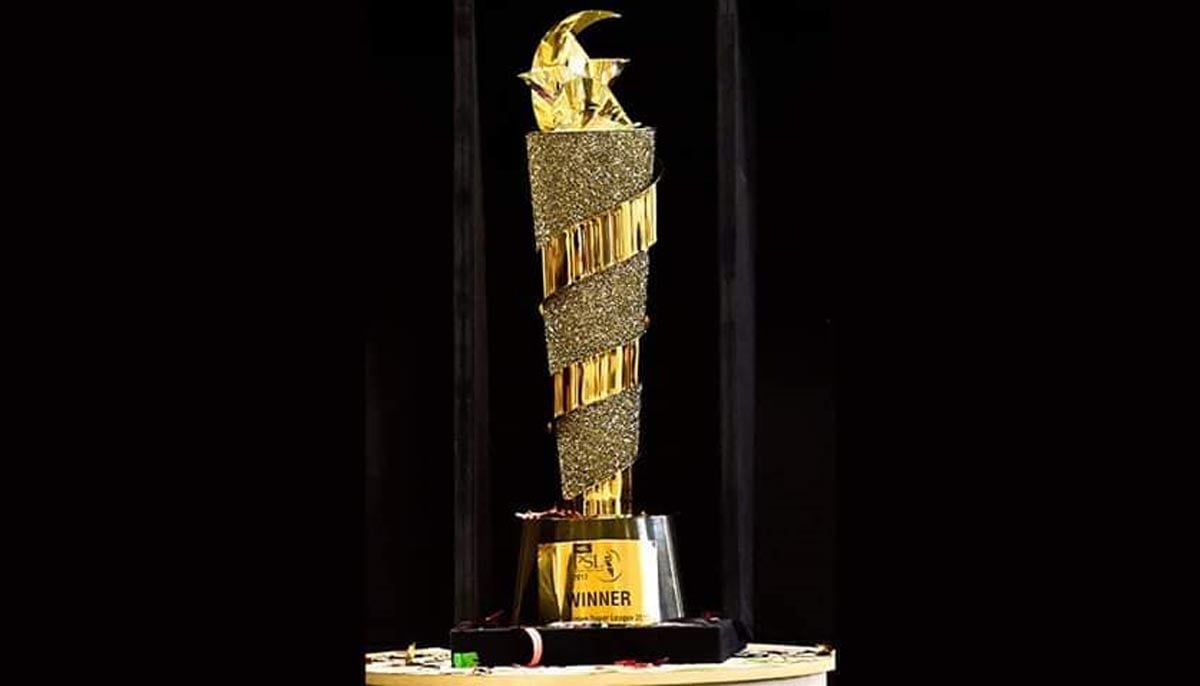 The trophy of the second edition of PSL, won by Peshawar Zalmi in 2017. — Facebook/LIVEPSL4