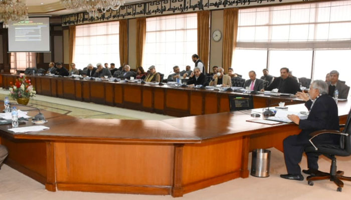 Federal Minister for Finance and Revenue Senator Mohammad Ishaq Dar presided over the meeting of the Economic Coordination Committee (ECC) of the Cabinet on February 10, 2023.