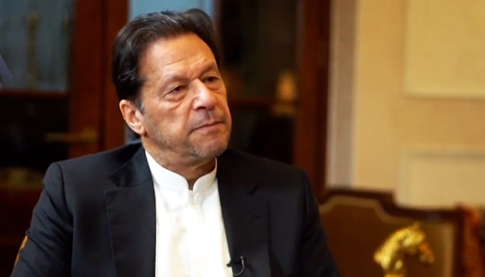 Pakistan Tehreek-e-Insaf Chairman Imran Khan speaks during an interview in Lahore on February 10, 2023, in this still taken from a video. — VOA Urdu