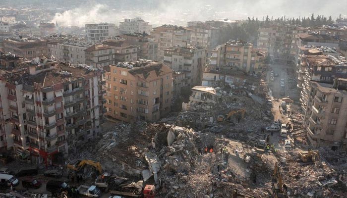 An aerial view shows damaged and collapsed buildings, in the aftermath of a deadly earthquake in Hatay, Turkey February 10, 2023. — Reuters
