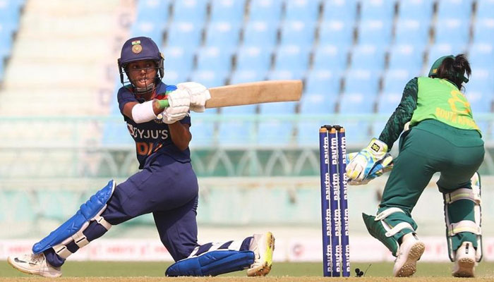 Indian star cricketer Punam Rauf while batting. — Twitter/@raut_punam/File