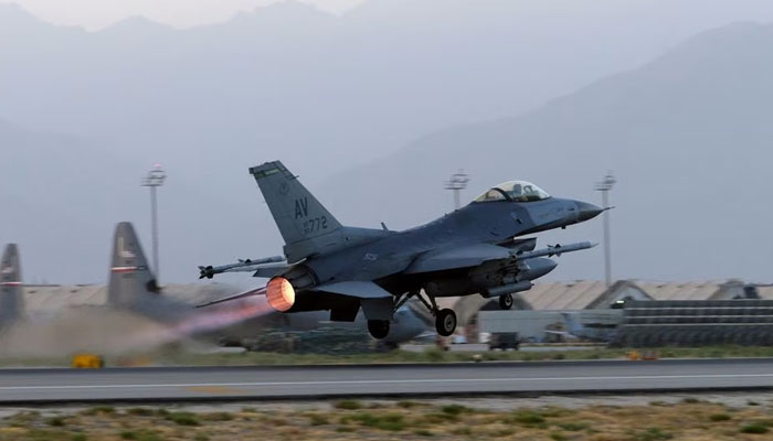 A U.S. Air Force F-16 Fighting Falcon aircraft takes off for a nighttime mission at Bagram Airfield, Afghanistan, August 22, 2017.— Reuters