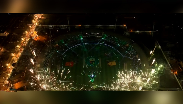Fireworks take place during the opening ceremony of the PSL 8 in Multan on February 13, 2023, in this still taken from a video. — YouTube/GeoNews