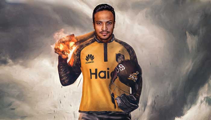 An illustration of Bangladesh all-rounder Shakib Al Hasan shared by Peshawar Zalmi announcing his return to the franchise on February 13, 2023. — Twitter/@PeshawarZalmi