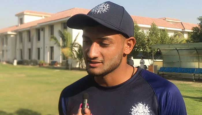Hassan Nawaz speaks in an interview following their practice session at the National Bank Cricket Arena in Karachi on February 14, 2023, in this still taken from a video. — Photo by author