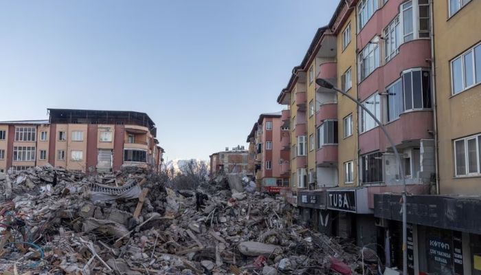 Piles of concrete are seen next to withstanding buildings in the aftermath of a deadly earthquake in Elbistan, Turkey February 14, 2023.— Reuters