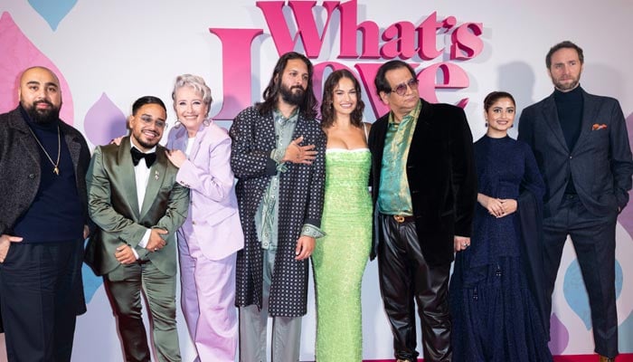 The cast of ‘What’s Love Got To Do With It?’ poses at the UK premiere of the film. — Photograph by author