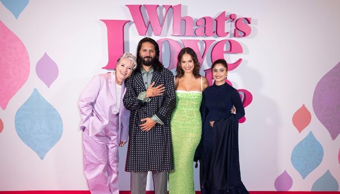 Sajal Aly (right) photographed with Emma Thompson (left), Shazad Latif, and Lily Collins. — Photograph by author