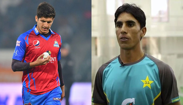Karachi Kings fast bowler Mir Hamza (L), and pacer Akif Javed (R).—Twitter/PCB Youtube