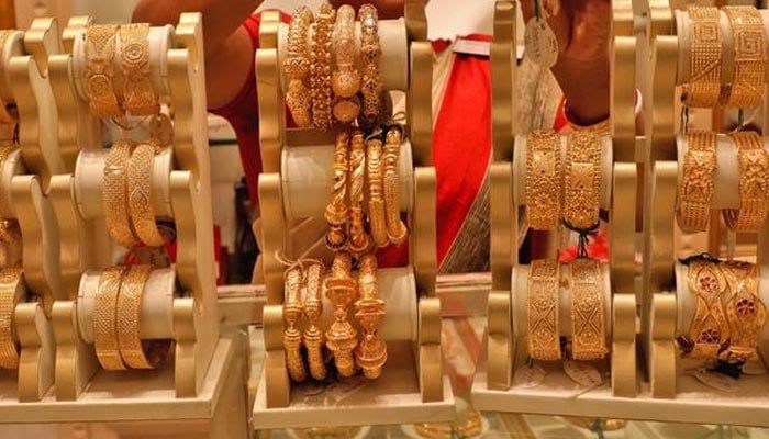 An undated image of gold bangles displayed at a jewelry store. — Reuters/File