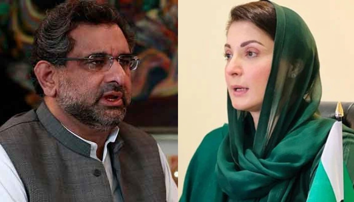 Former prime minister and PML-N leader Shahid Khaqan Abbasi (L) andsenior vice president Maryam Nawaz (R). — Reuters/Twitter