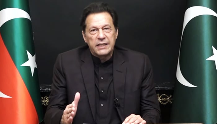 PTI Chairman Imran Khan addresses nation via video link from Lahore on February 17, 2023. — YouTube/PTI