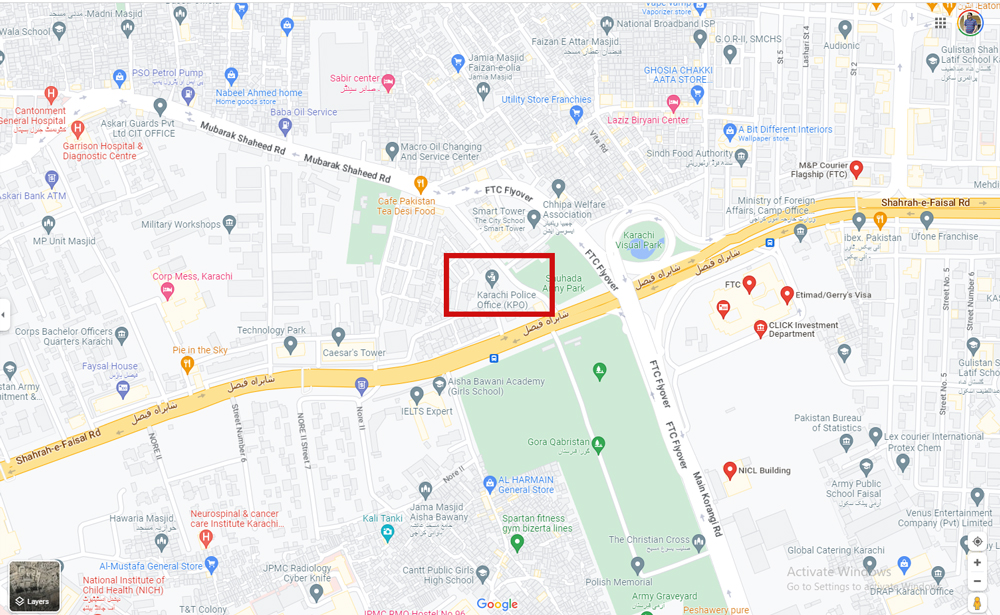 The location of the police office in Karachi. — Google Maps