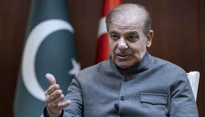 Prime Minister Shehbaz Sharif speaking during an interview with Turkish news agency Anadolu on February 17, 2023. — Anadolu