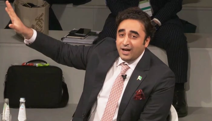 Foreign Minister Bilawal Bhutto-Zardari speaks during a panel discussion at Munich Security Conference in Germany on February 18, 2023, in this still taken from a video. — Twitter/@MediaCellPPP