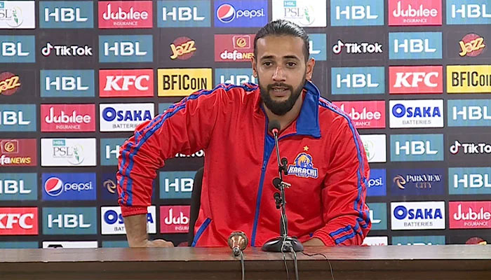 Imad Wasim talking to the press after Karachi Kings lost to Quetta Gladiators on February 18,2023.— reporter