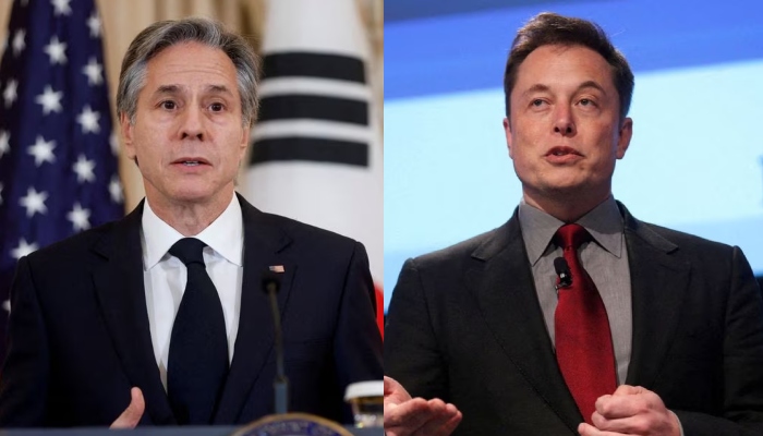 US Secretary of State Antony Blinken (L) and CEO of SpaceX Elon Musk (R). — Reuters